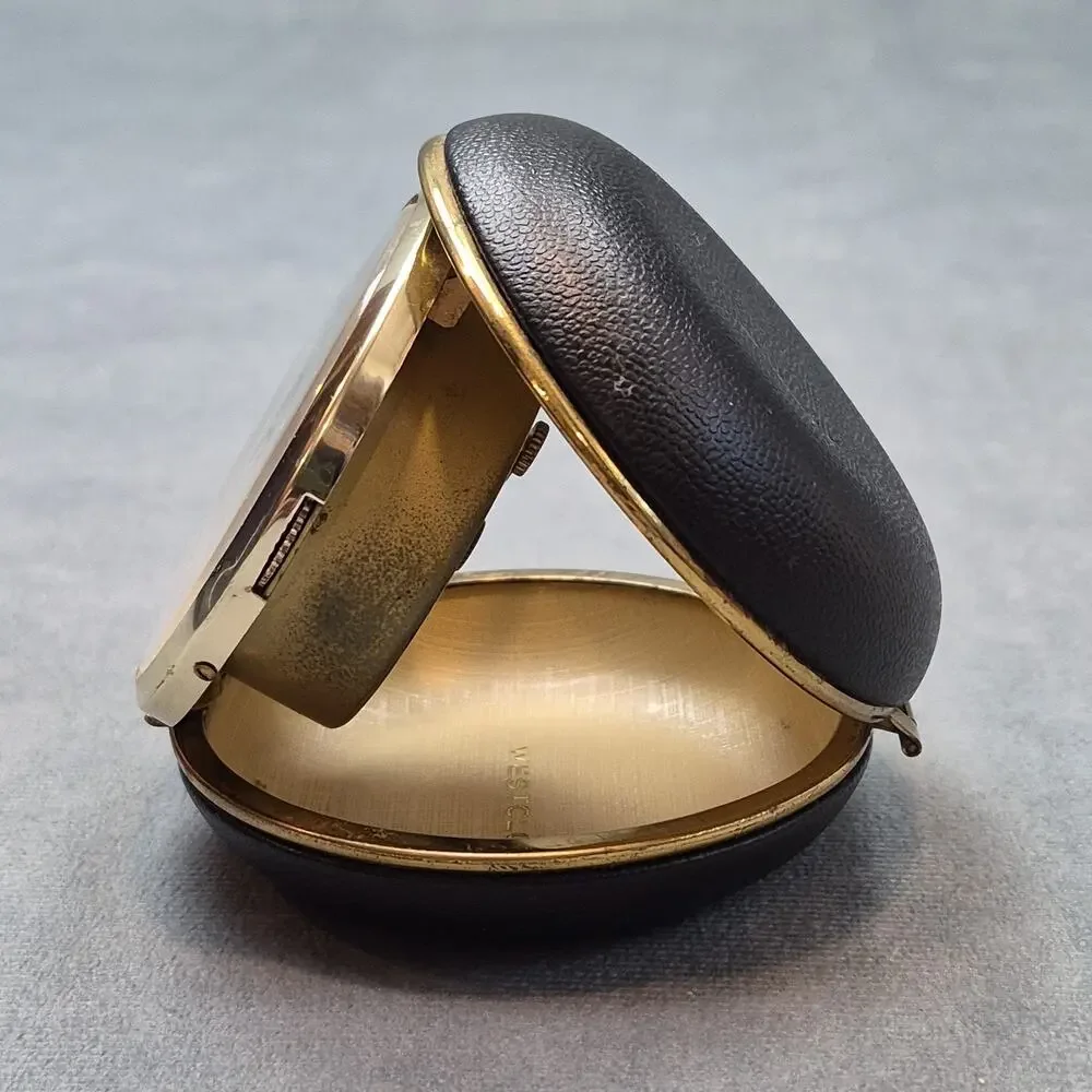 Westclox Travel Alarm Clock Vintage Round Black Clam Shell Case Japan Works